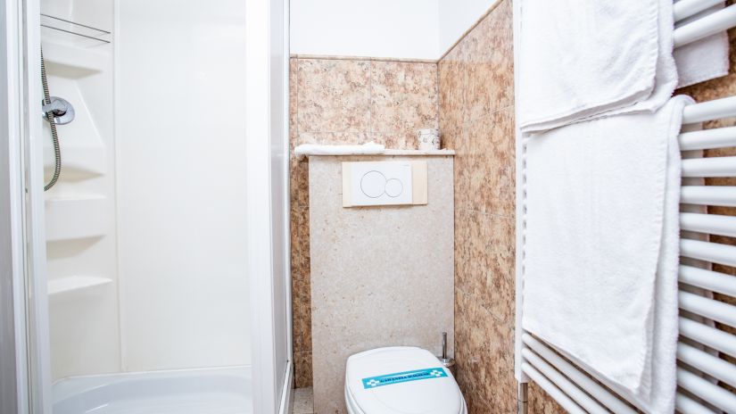 Cabine de douche et toilettes